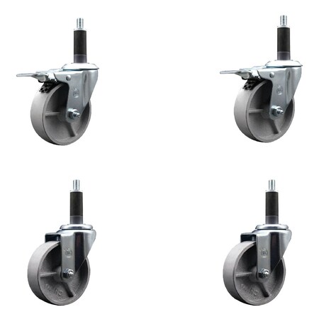 Service Caster 4'' Semi Steel Swivel 1'' Expanding Stem Caster Set 2 Total Lock Brakes, 4PK SCC-EXTTL20S415-SSR-2-S-2-1